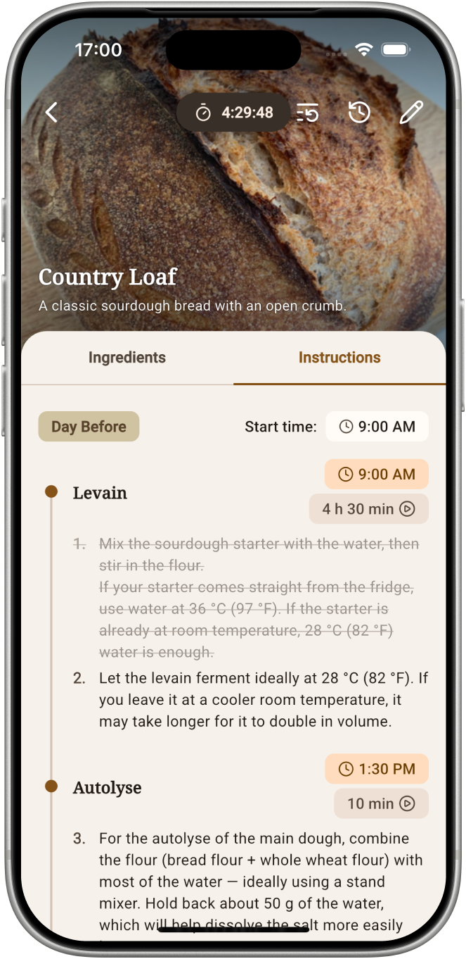 BreadCraft iPhone-App – Brotrezept mit Bäckerprozenten und Zutaten